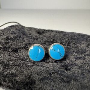 Vintage Taxco Earrings Sterling Silver Turquoise Post Stud Mexico Cabochon Vtg
